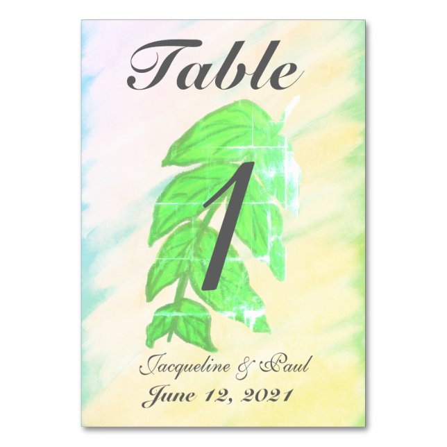 Numéro De Table Mariage d'aquarelle à feuilles tropicales Tableau  (Par défaut)