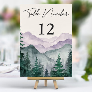 Numéro De Table Mariage d'aquarelle de la forêt de Misty Mountain