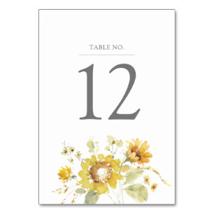 Numéro De Table Mariage d'aquarelle de tournesol jaune