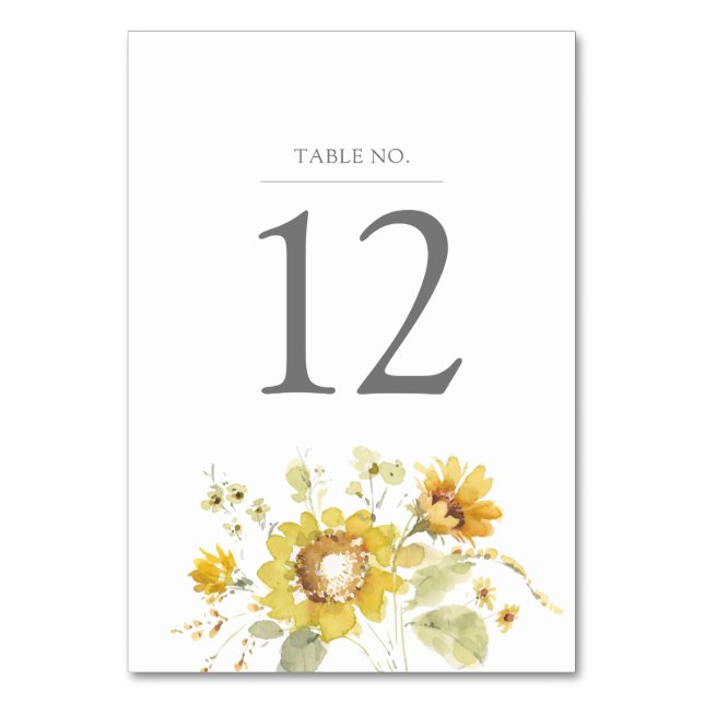 Numéro De Table Mariage d'aquarelle de tournesol jaune (Par défaut)