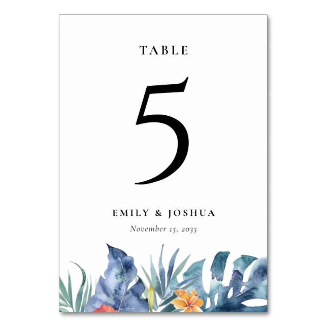 Numéro De Table Mariage d'aquarelle d'été florale tropicale (Par défaut)