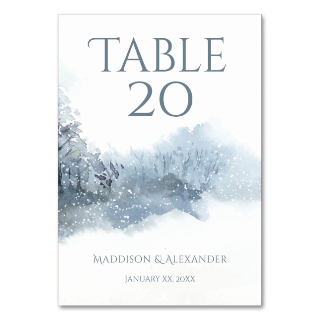 Numéro De Table Mariage d'aquarelle douce bleu et blanc (Par défaut)