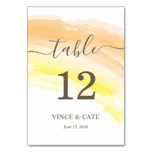 Numéro De Table Mariage d'aquarelle jaune orange