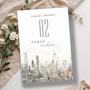 Numéro De Table Mariage d'aquarelle minimaliste New York City Skyl