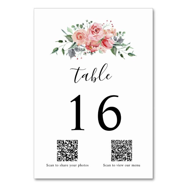 Numéro De Table Mariage d'aquarelle rose rose élégant QR Code (Par défaut)