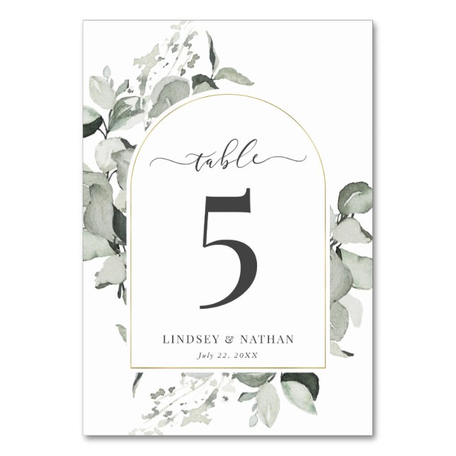 Numéro De Table Mariage d'arche d'or Eucalyptus moderne (Par défaut)