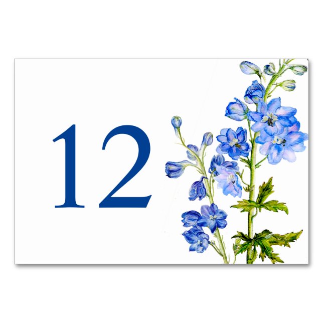 Numéro De Table Mariage d'art floral de delphinium bleu (Dos)