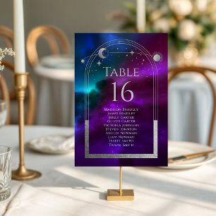 Numéro De Table Mariage d'astronomie Turquoise de la Lune Sun