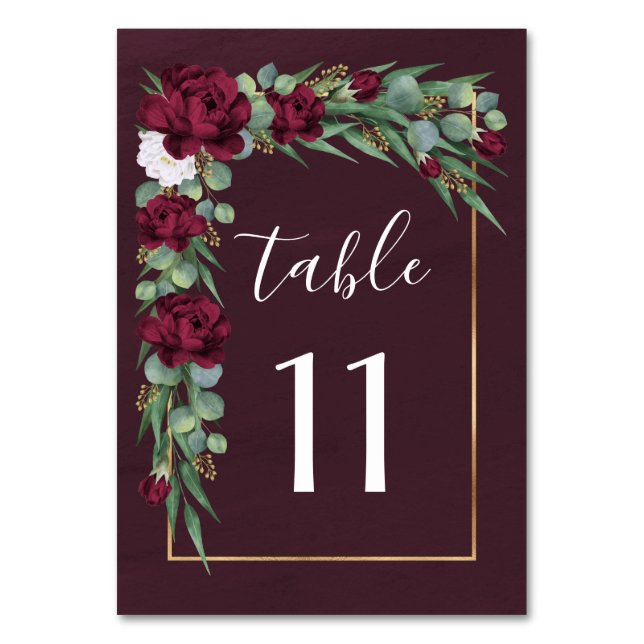 Numéro De Table Mariage de automne d'aquarelle florale de Bourgogn (Par défaut)