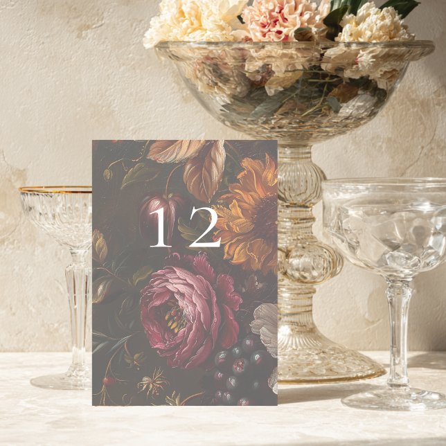 Numéro De Table Mariage de automne de fleurs baroques Moody foncé (Créateur téléchargé)
