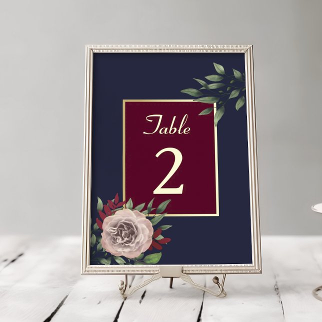Numéro De Table Mariage de automne Floral Or Bourgogne (Créateur téléchargé)