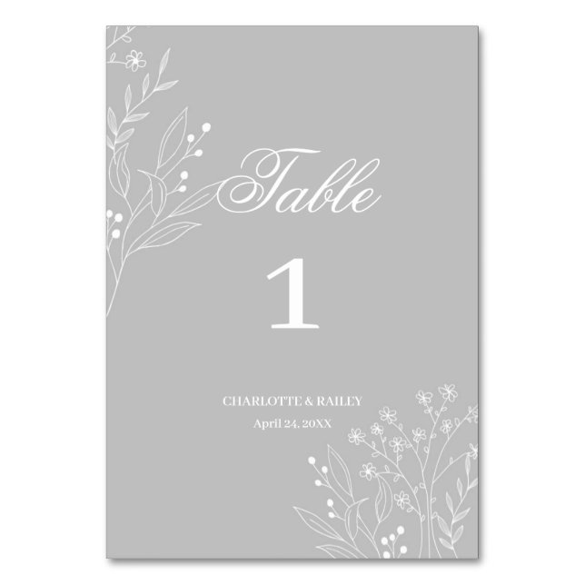 Numéro De Table Mariage de Boho Floral à Coin Blanc Argent (Par défaut)