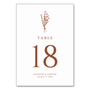 Numéro De Table Mariage de bouquet floral minimaliste en terre cui
