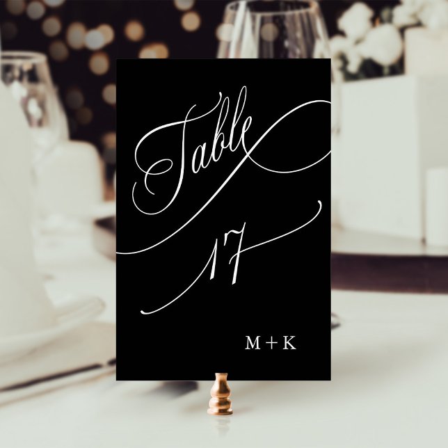Numéro De Table Mariage de calligraphie de luxe numéro 17, noir (Créateur téléchargé)