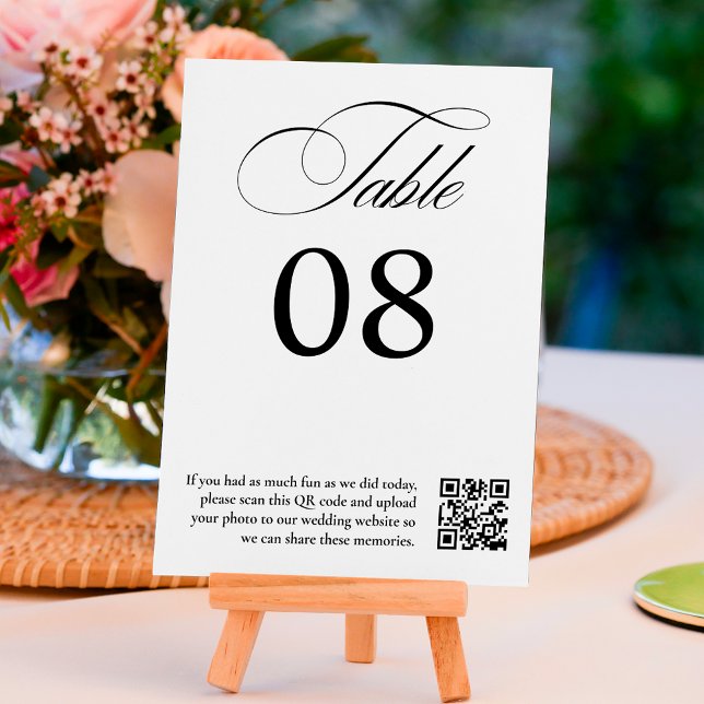 Numéro De Table Mariage de calligraphie noir blanc code QR (Black white calligraphy wedding QR code Table Number)