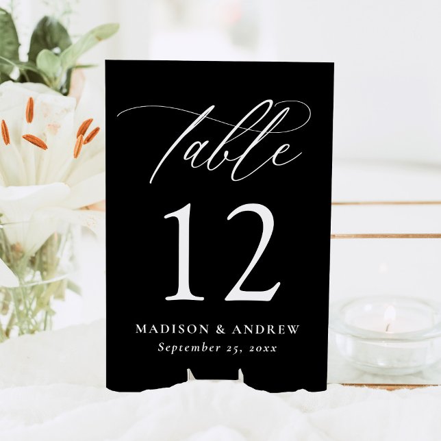 Numéro De Table Mariage de calligraphie noir et blanc moderne (Créateur téléchargé)