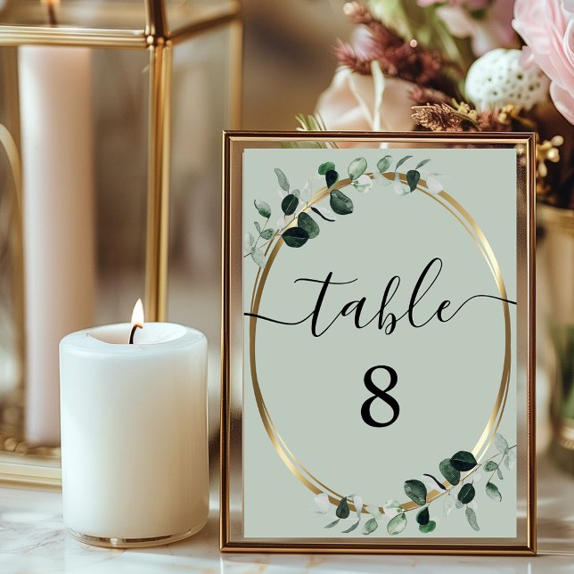 Numéro De Table Mariage de calligraphie romantique Eucalyptus Gold (Créateur téléchargé)