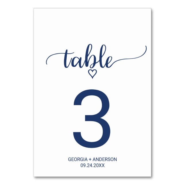 Numéro De Table Mariage de calligraphie simple bleu marine Numéro  (Par défaut)