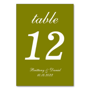 Numéro De Table Mariage de calligraphie simple Olive Green