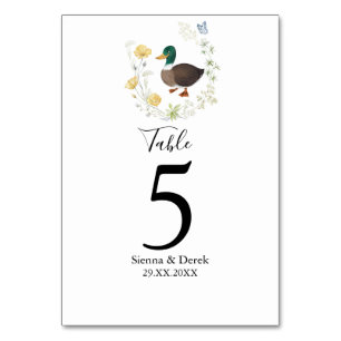 Numéro De Table Mariage de canard colvert fleur sauvage