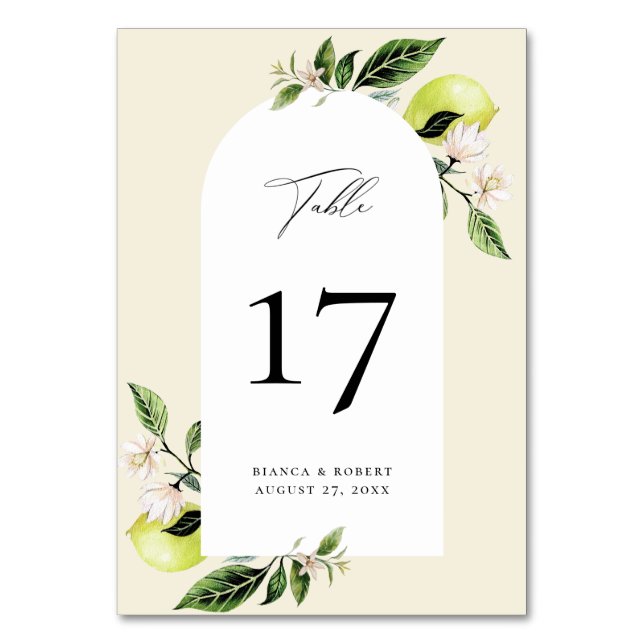 Numéro De Table Mariage de charpente en arc de citron botanique (Par défaut)