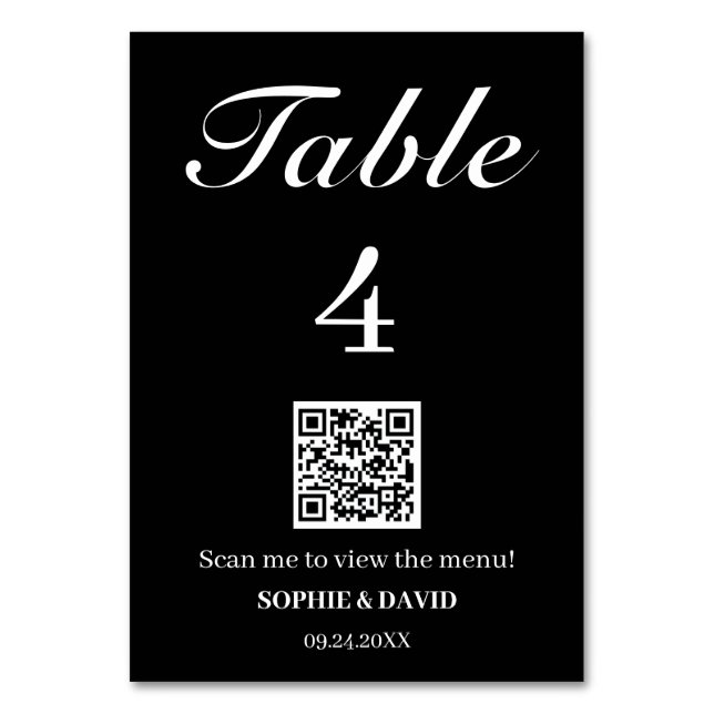 Numéro De Table Mariage de code QR noir et blanc (Par défaut)