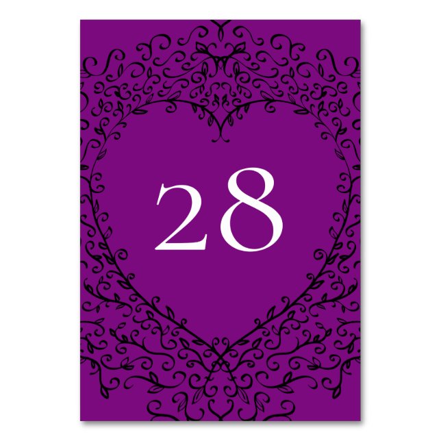 Numéro De Table Mariage de coeur pourpre et noir (Par défaut)