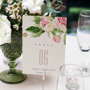 NUMÉRO DE TABLE MARIAGE DE COULEUR D'EAU FLEURIE FLEURIE BLANC DOU