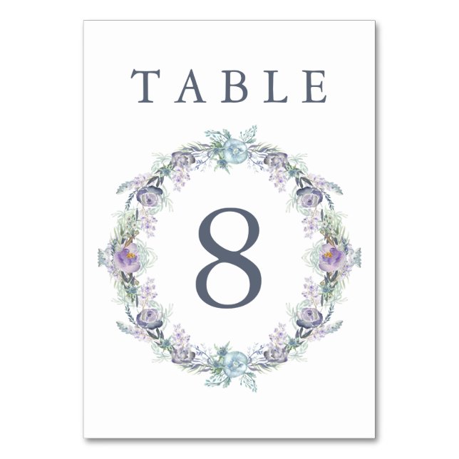 Numéro De Table Mariage de couronnes florales bleues et violettes (Par défaut)