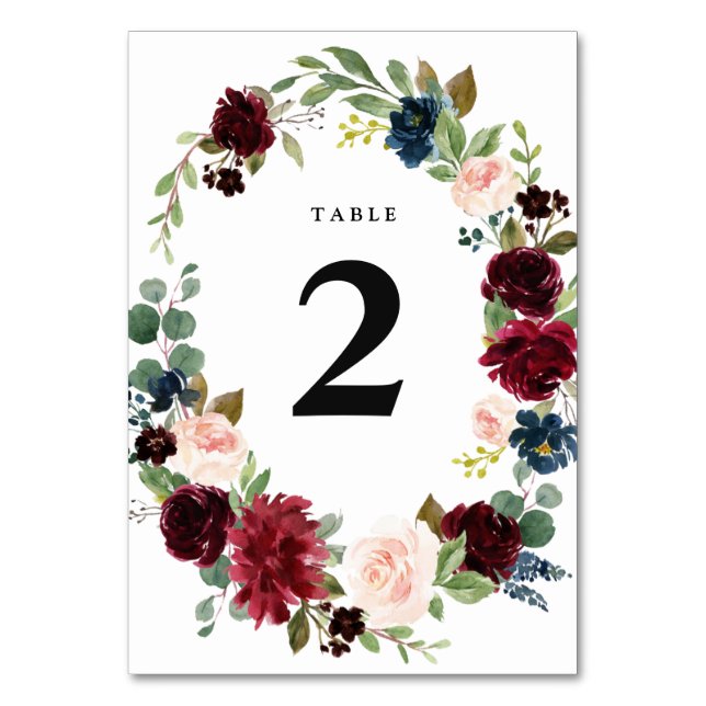 Numéro De Table Mariage de couronnes florales bourguignonnes Numér (Par défaut)