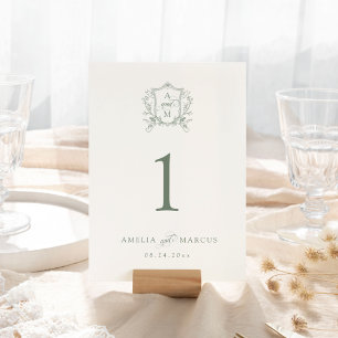 Numéro De Table Mariage de crête Vintage Sage Green