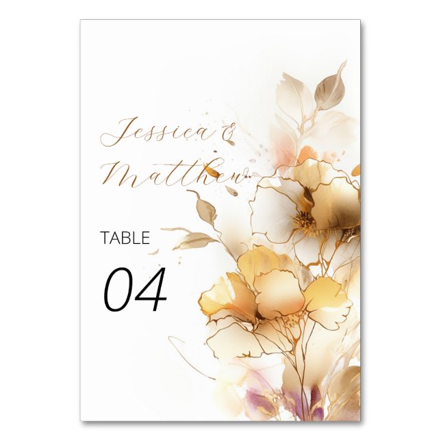 Numéro De Table Mariage de fleurs blanches et dorées (Par défaut)