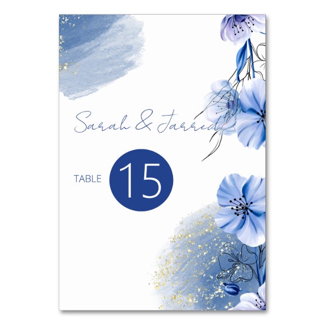 Numéro De Table Mariage de fleurs bleu aquarelle (Par défaut)
