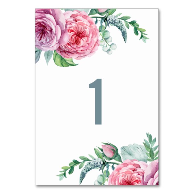 Numéro De Table Mariage de fleurs boho rose aquarelle. Fleur de ja (Par défaut)