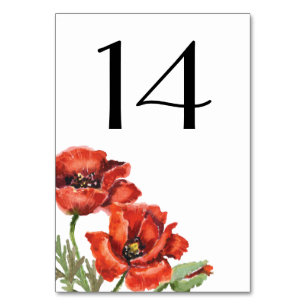 Numéro De Table Mariage de fleurs de pavot rouge
