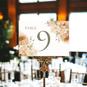 Numéro De Table Mariage de fleurs de pêche verte coupée