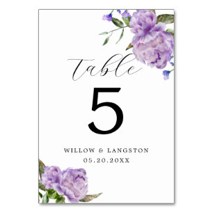 Numéro De Table Mariage de fleurs de pivoines violettes Numéro de 