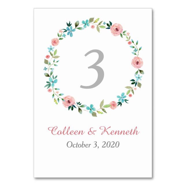 Numéro De Table Mariage de fleurs rose bleu printemps (Par défaut)