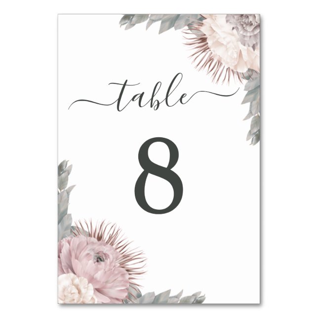 Numéro De Table Mariage de fleurs séchées fleuries de Boho Rose po (Dos)