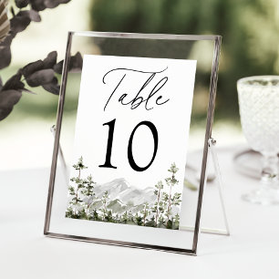 Numéro De Table Mariage de forêt de conifères de montagne rustique