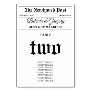 Numéro De Table Mariage de journal mariage amusant noir et blanc