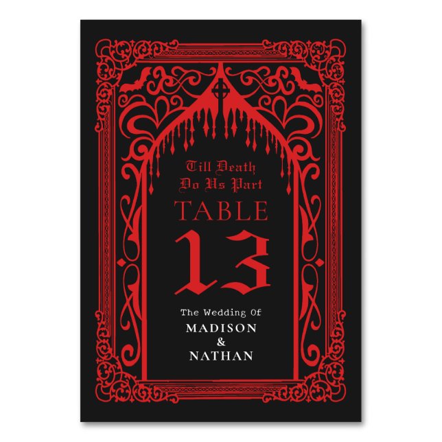 Numéro De Table Mariage de la cathédrale gothique rouge Vampire (Dos)