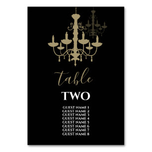 Numéro De Table Mariage de lustre d'or noir Noms des invités