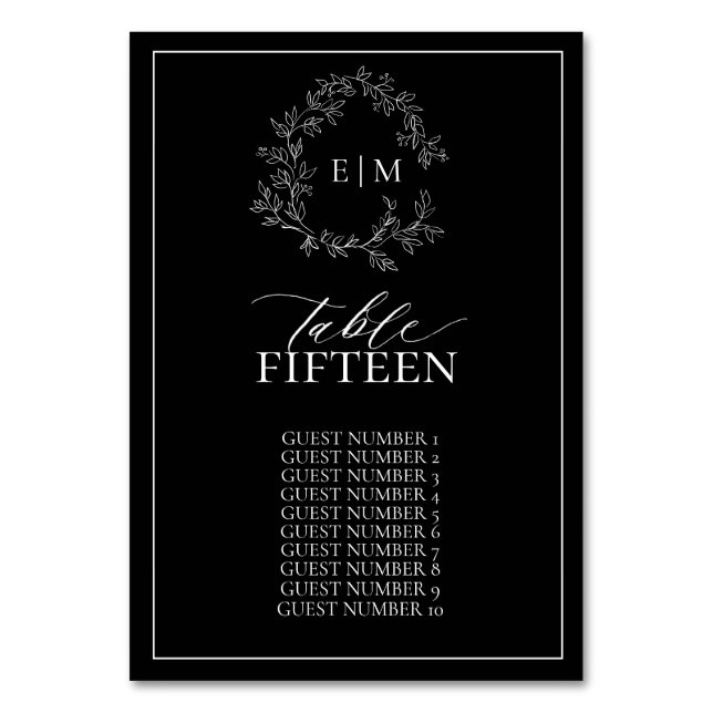 Numéro De Table Mariage de monogramme blanc noir (Par défaut)