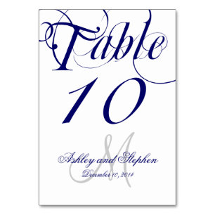 Numéro De Table Mariage de Monogramme bleu et blanc de la Marine
