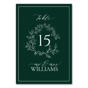 Numéro De Table Mariage de monogramme Emerald Green Leafy Crest
