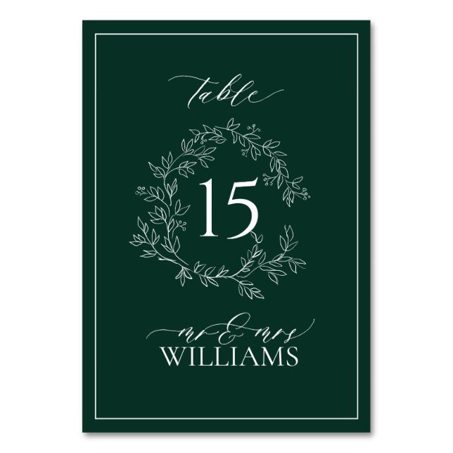 Numéro De Table Mariage de monogramme Emerald Green Leafy Crest (Par défaut)