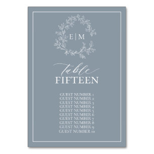 Numéro De Table Mariage de monogramme en poitrine bleue Dusty