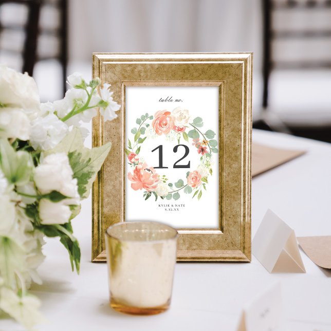 Numéro De Table Mariage de monogramme floral à l'aquarelle douce (Créateur téléchargé)
