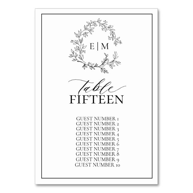 Numéro De Table Mariage de monogramme noir blanc (Par défaut)